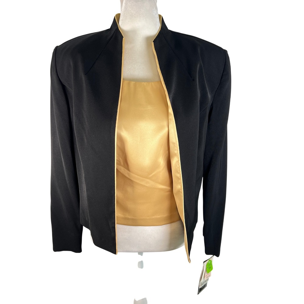 Dressbarn Womens 10 Black Gold Jacket and Satin Tank Top 2 Piece Set NEW